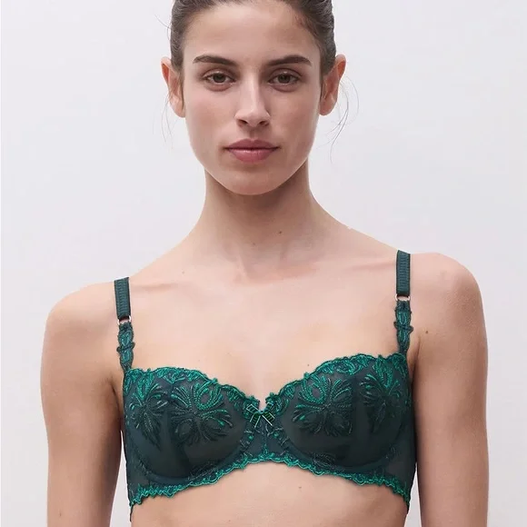 Chantelle Champs Elysées Lace Unlined Demi Bra - Eden Green Multico, Size 32DD - Picture 3 of 6
